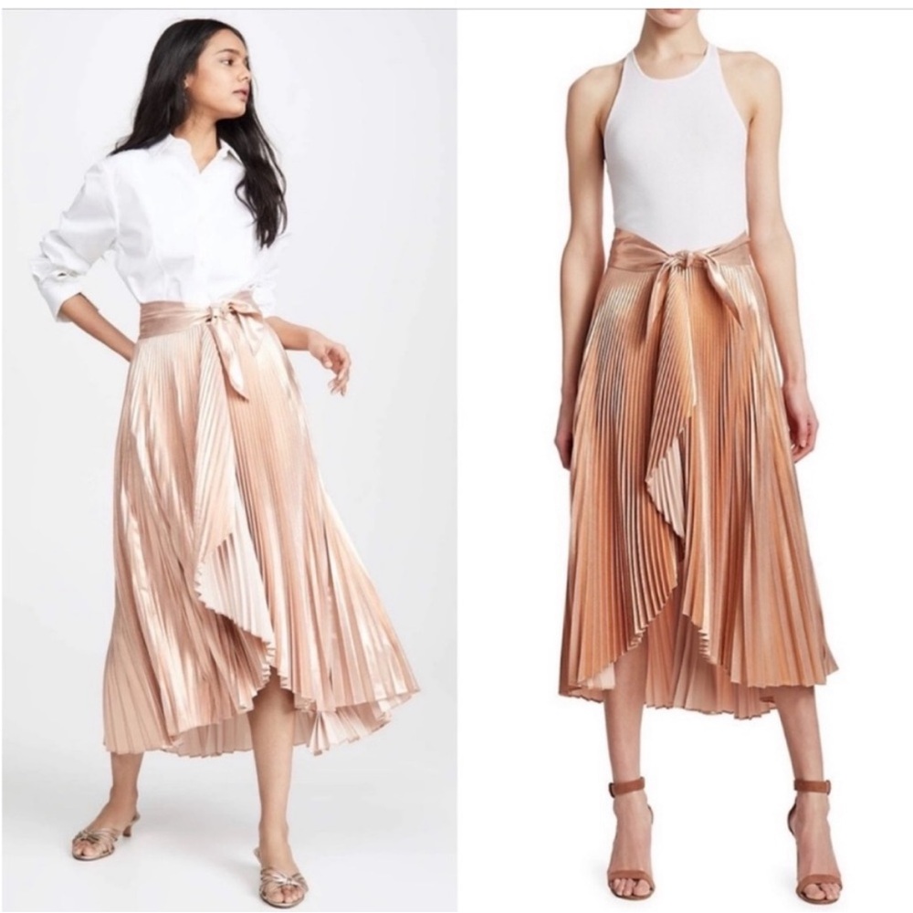 A.L.C. Asymmetrical Pleated Skirt in Rose Gold